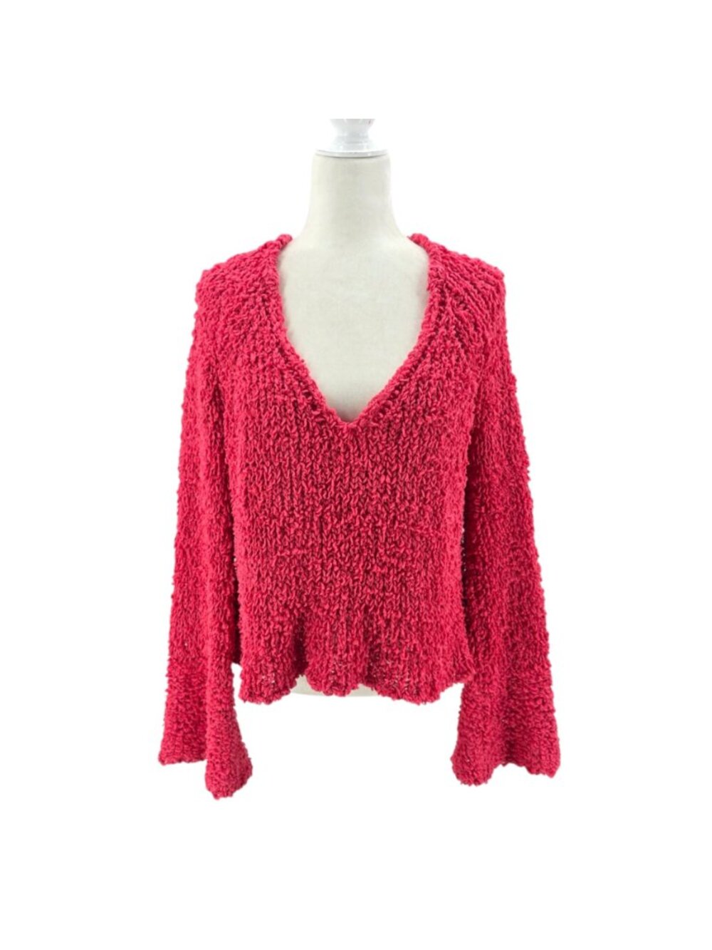 Free People Womens Small Sweater Pullover Chunky Shaggy Open Knit Flared Sleeves - Picture 12 of 12